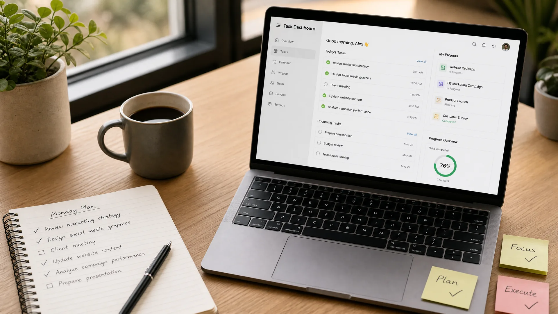 Organized workspace with task management